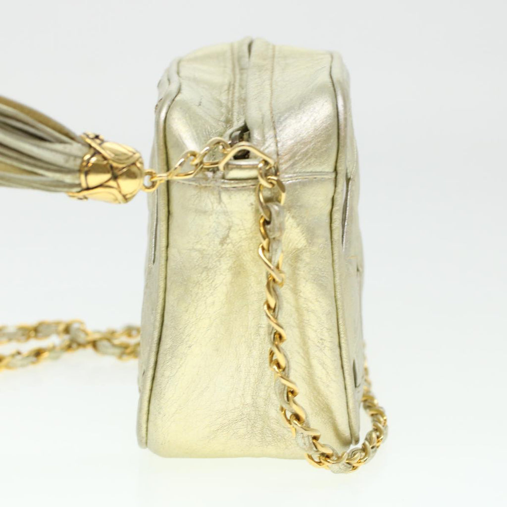 CHANEL Fringe Chain Shoulder Bag Lamb Skin Gold CC  44673