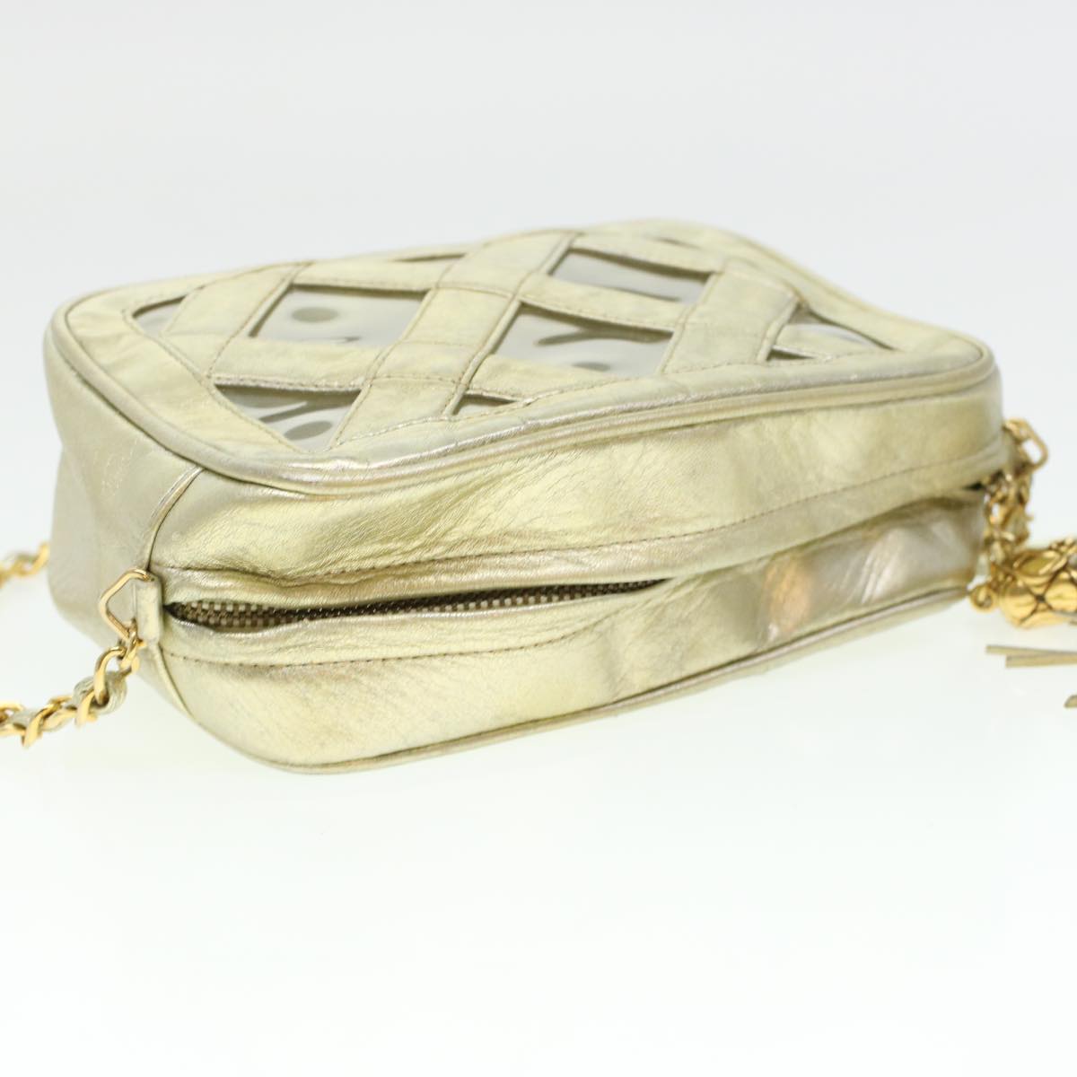 CHANEL Fringe Chain Shoulder Bag Lamb Skin Gold CC  44673