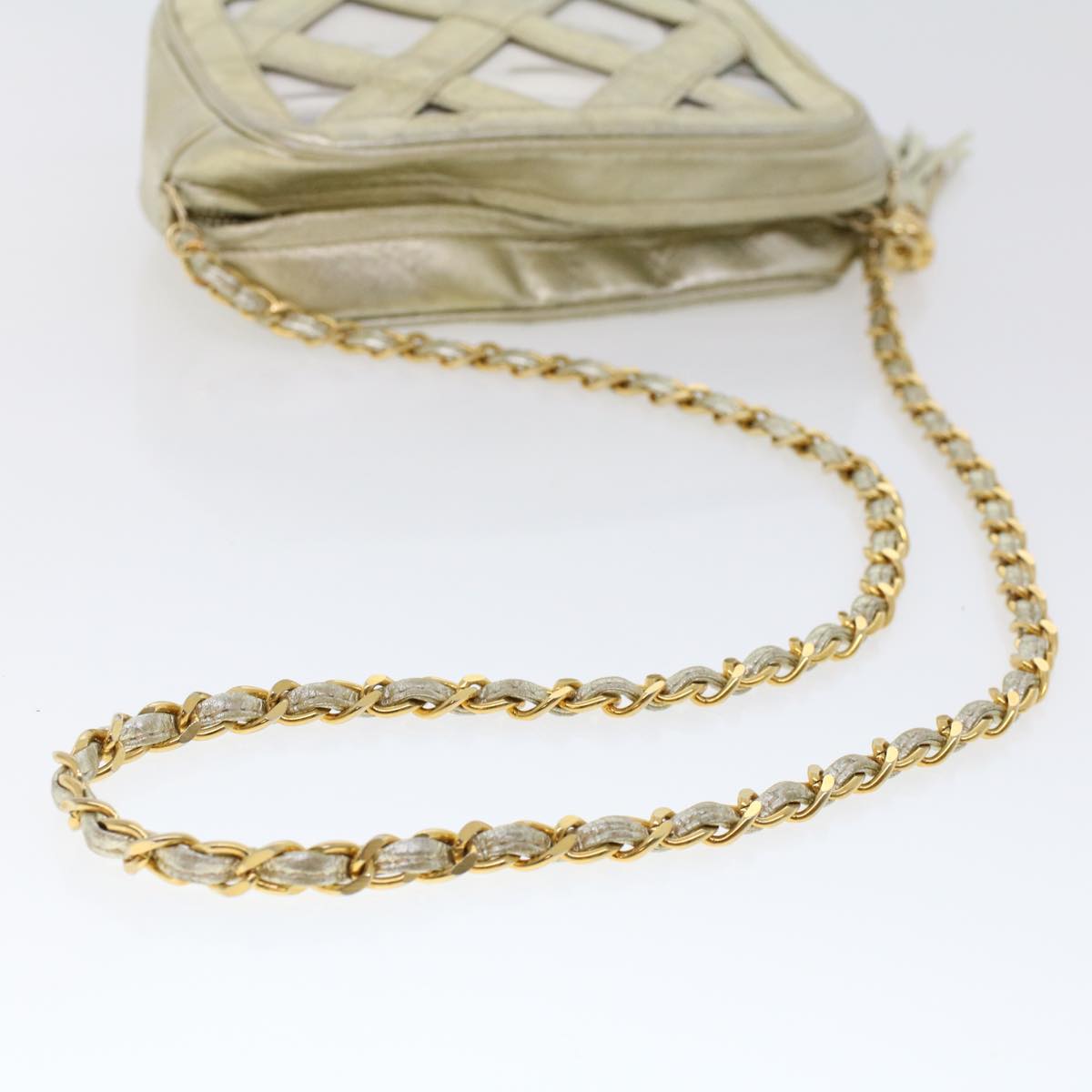 CHANEL Fringe Chain Shoulder Bag Lamb Skin Gold CC  44673