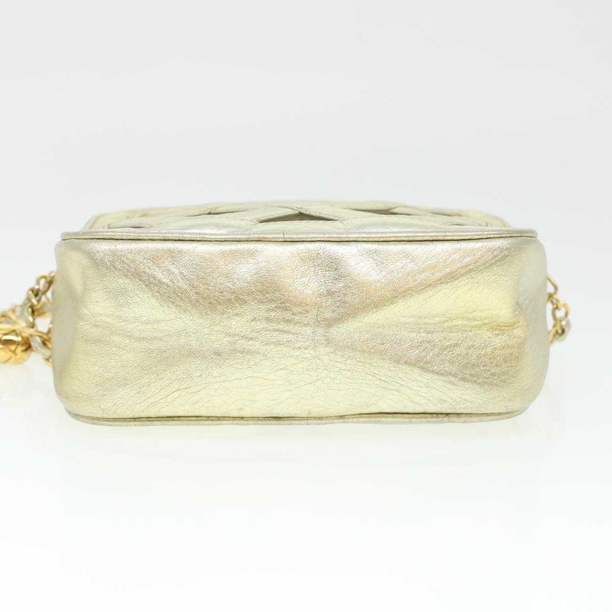 CHANEL Fringe Chain Shoulder Bag Lamb Skin Gold CC  44673