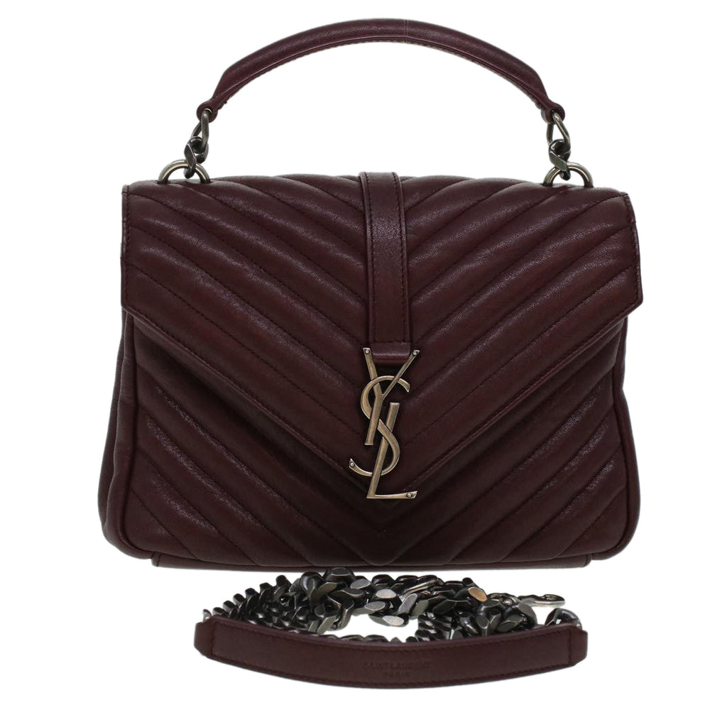 SAINT LAURENT Chain Shoulder Bag Leather Red 487213 Auth 44989A