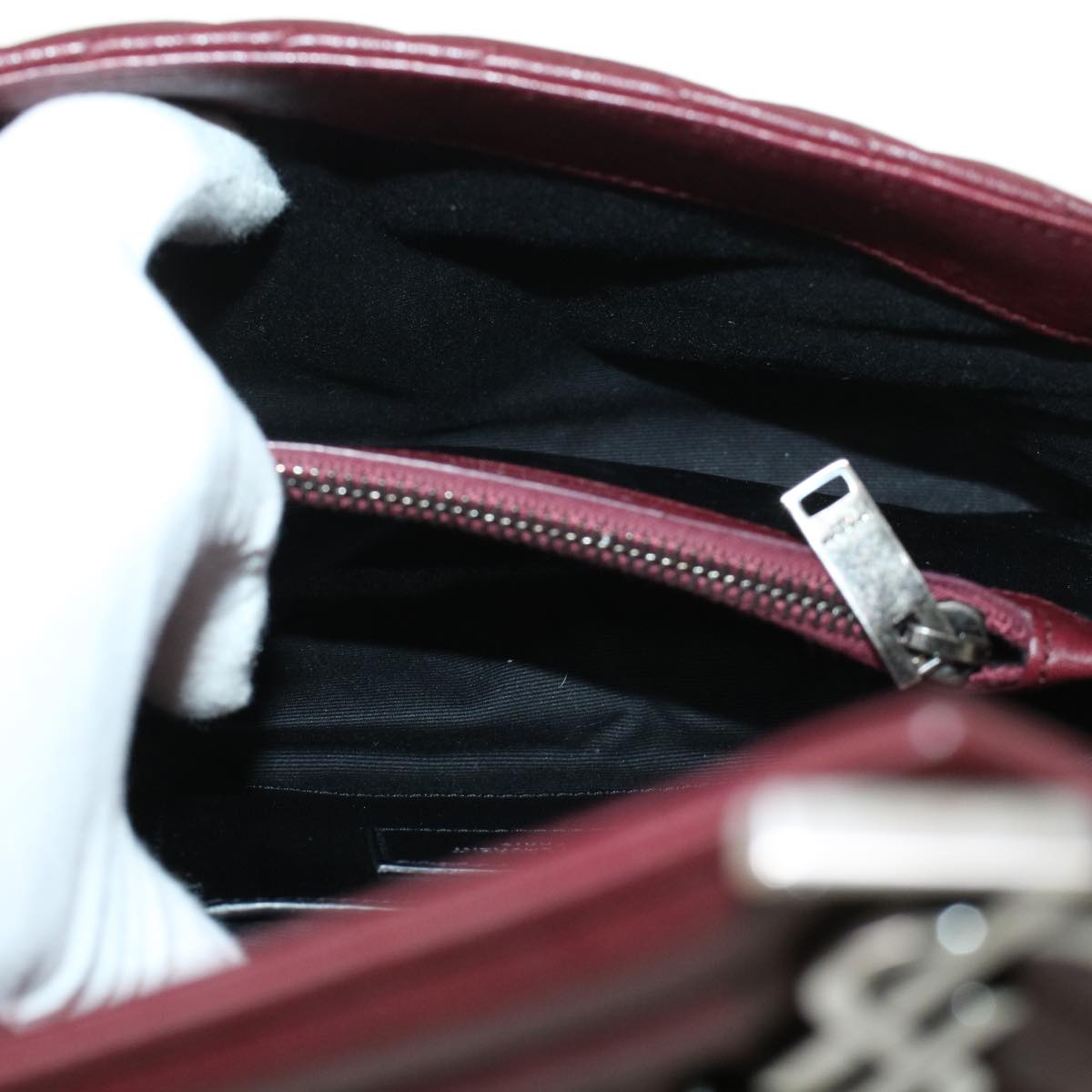SAINT LAURENT Chain Shoulder Bag Leather Red 487213 Auth 44989A