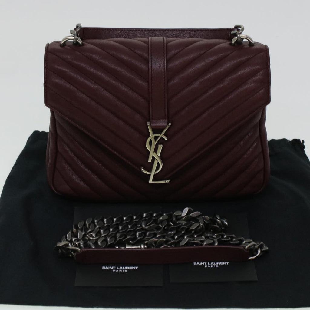 SAINT LAURENT Chain Shoulder Bag Leather Red 487213 Auth 44989A