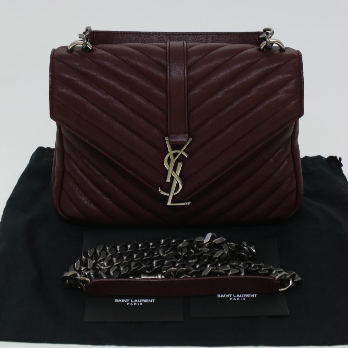 SAINT LAURENT Chain Shoulder Bag Leather Red 487213 Auth 44989A