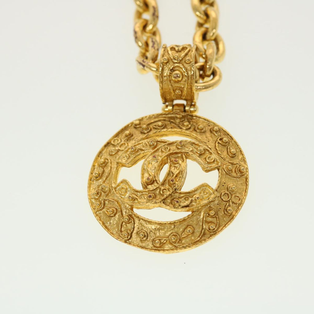 CHANEL Chain Necklace Metal Gold Tone CC Auth 45085