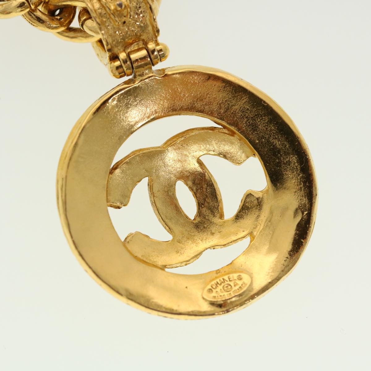 CHANEL Chain Necklace Metal Gold Tone CC Auth 45085