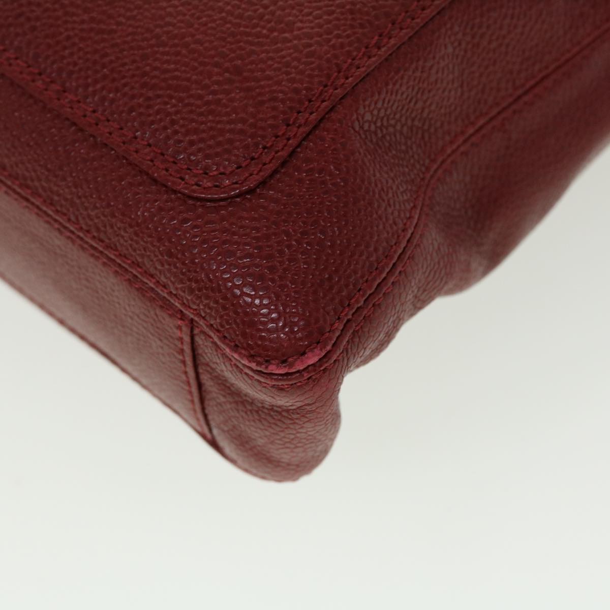 CHANEL Shoulder Bag Caviar Skin Red CC Auth 45089