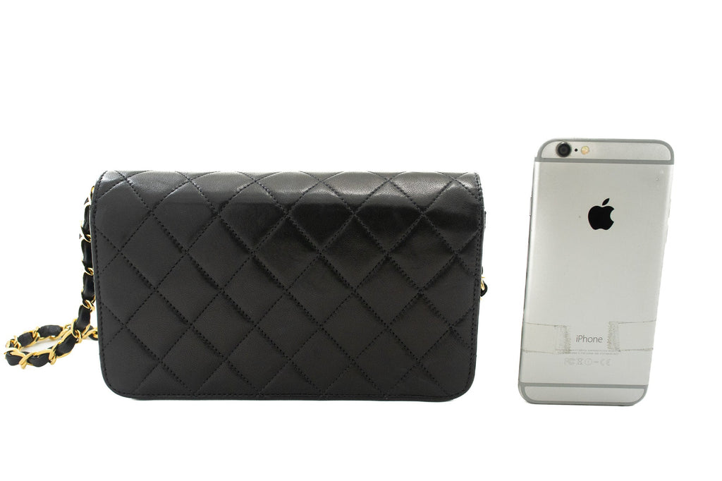 CHANEL Full Flap Chain Shoulder Bag Clutch Black Quilted Lambskin k09