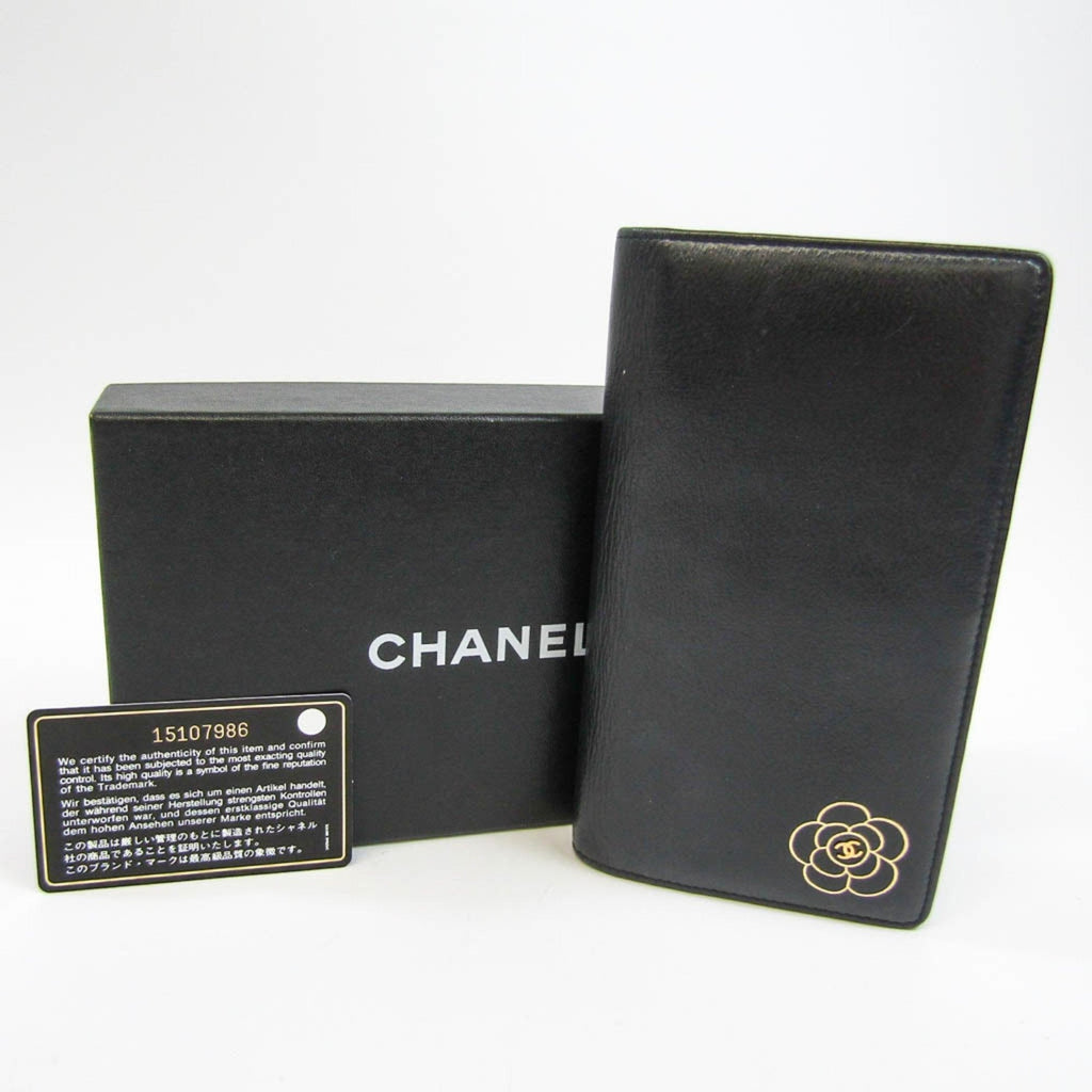 Chanel Black Leather Camellia wallet accessories