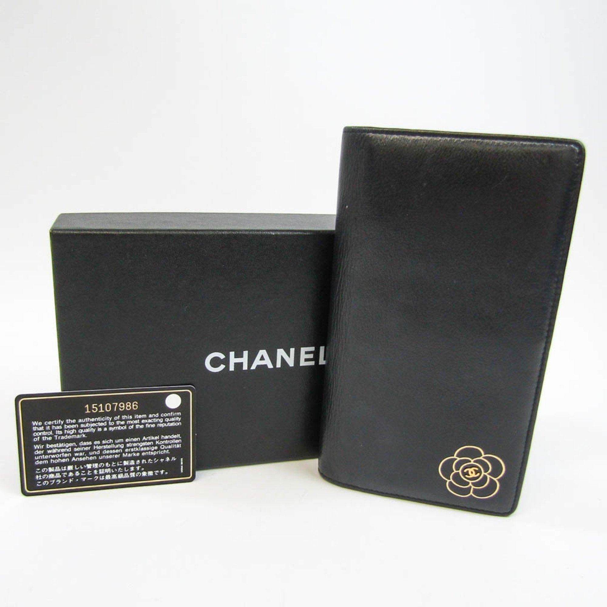 Chanel Black Leather Camellia wallet accessories