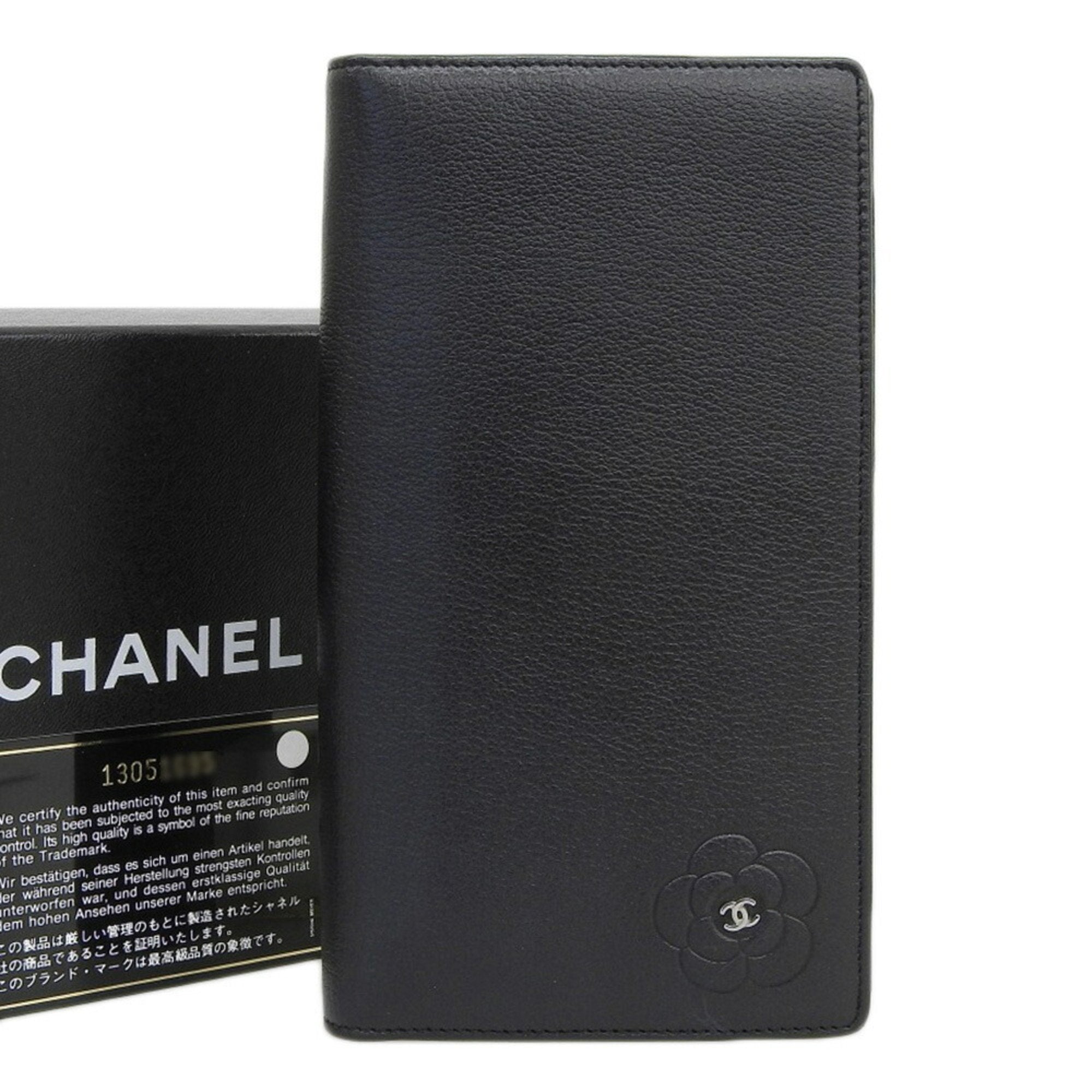 Chanel Black Leather Camellia wallet accessories