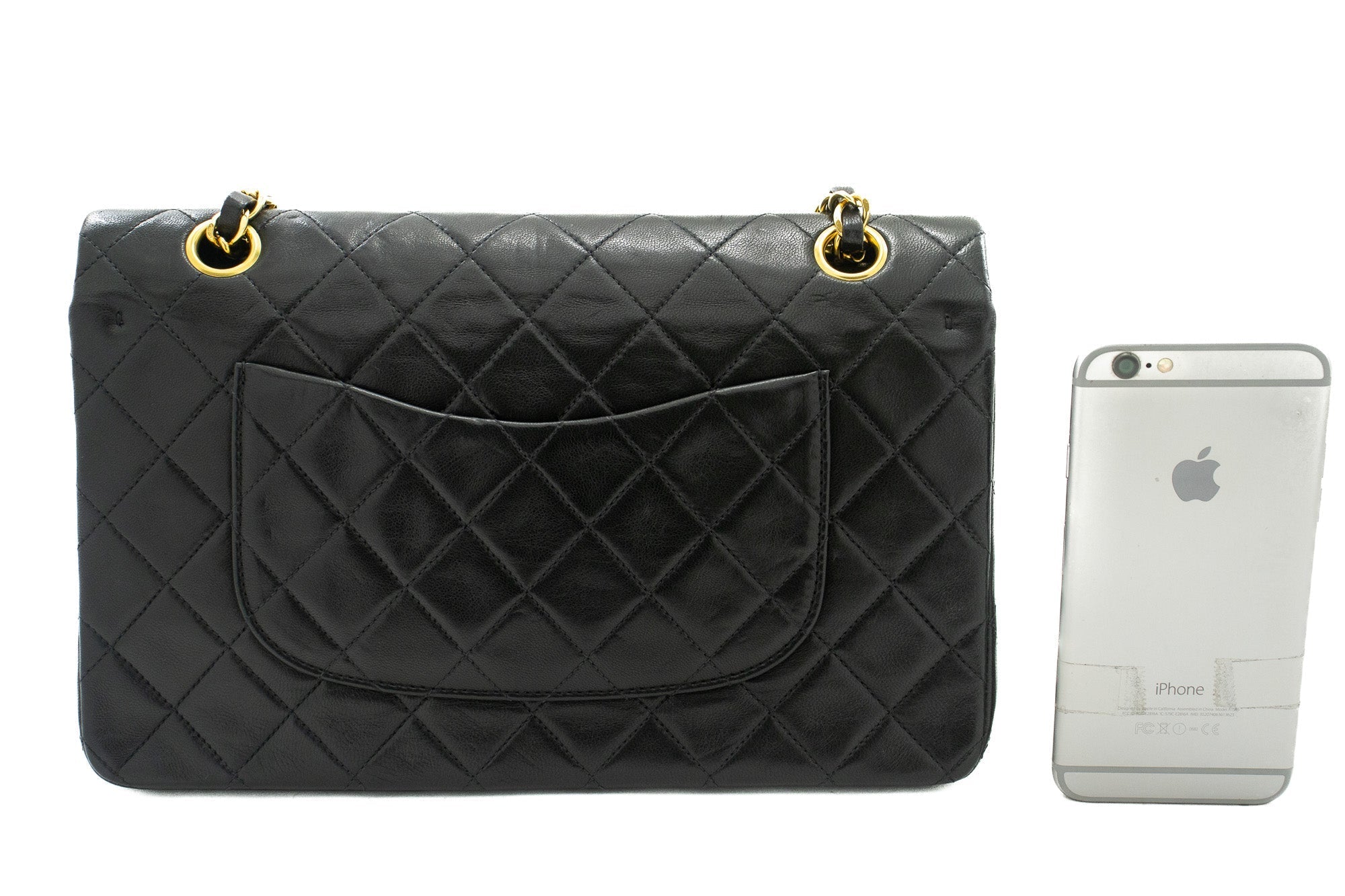 CHANEL Classic Double Flap 10" Chain Shoulder Bag Black Lambskin k03