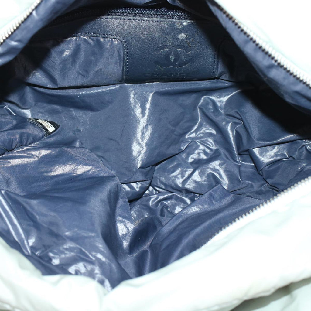 CHANEL Hand Bag Nylon Gray CC Auth 45853