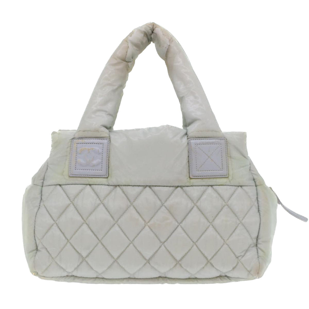 CHANEL Hand Bag Nylon Gray CC Auth 45853