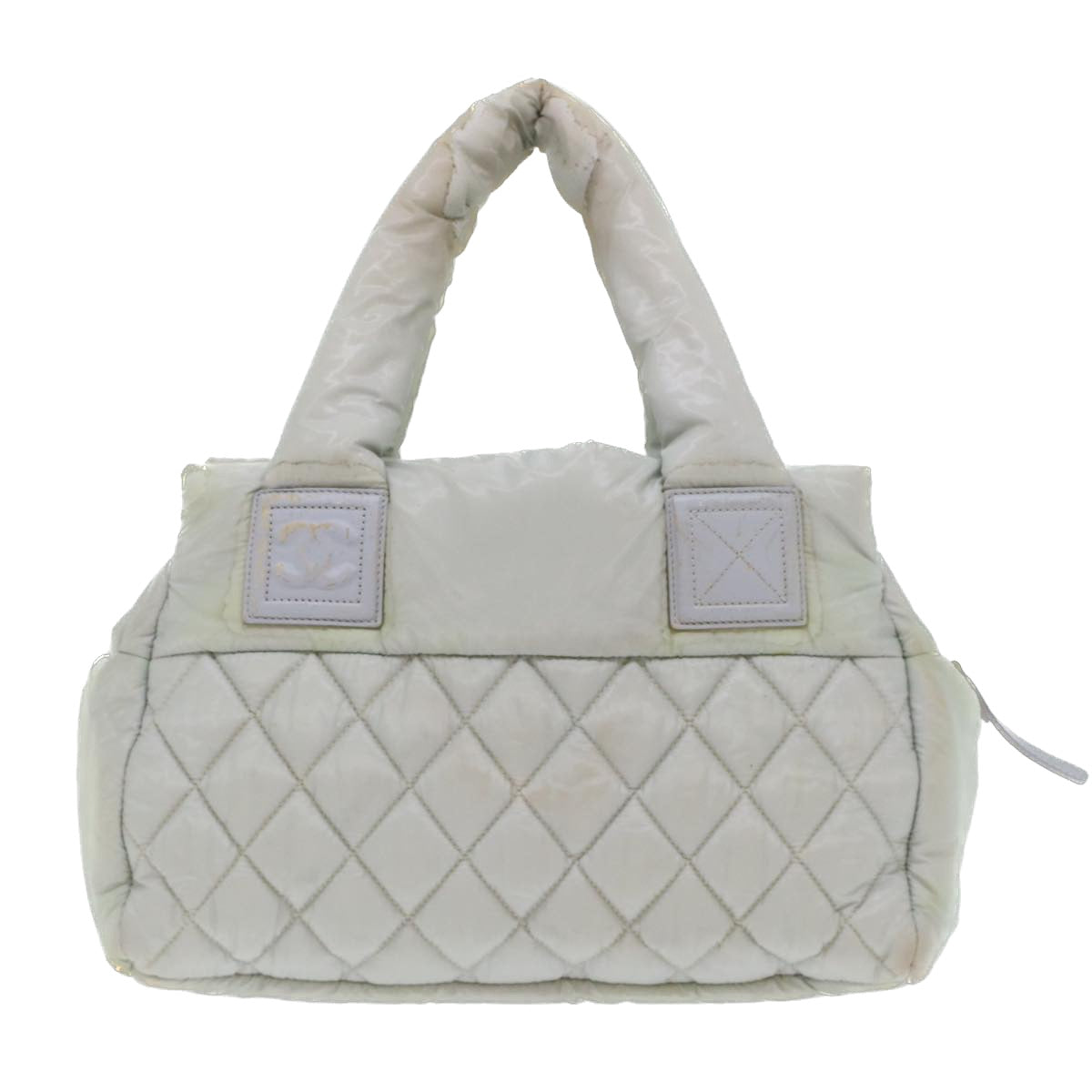 CHANEL Hand Bag Nylon Gray CC Auth 45853