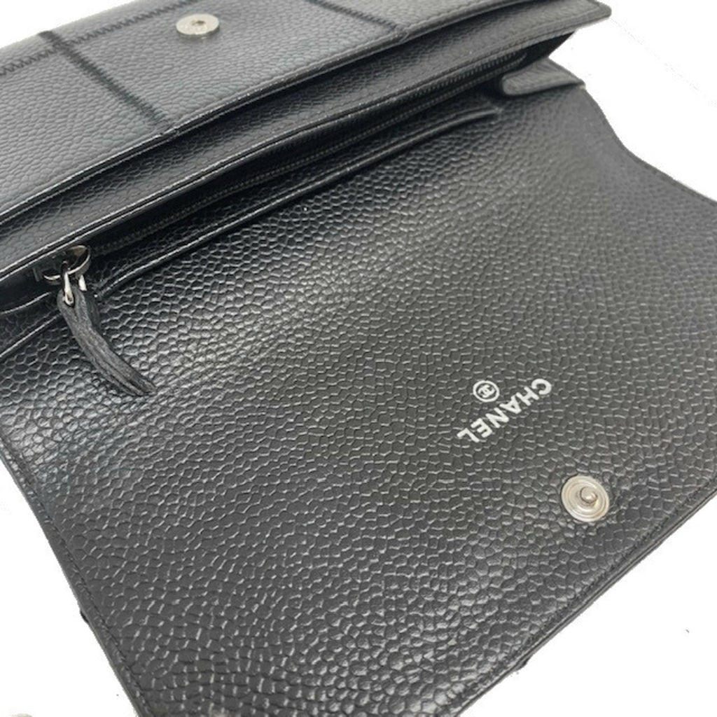Chanel Black Leather Chocolate bar wallet accessories
