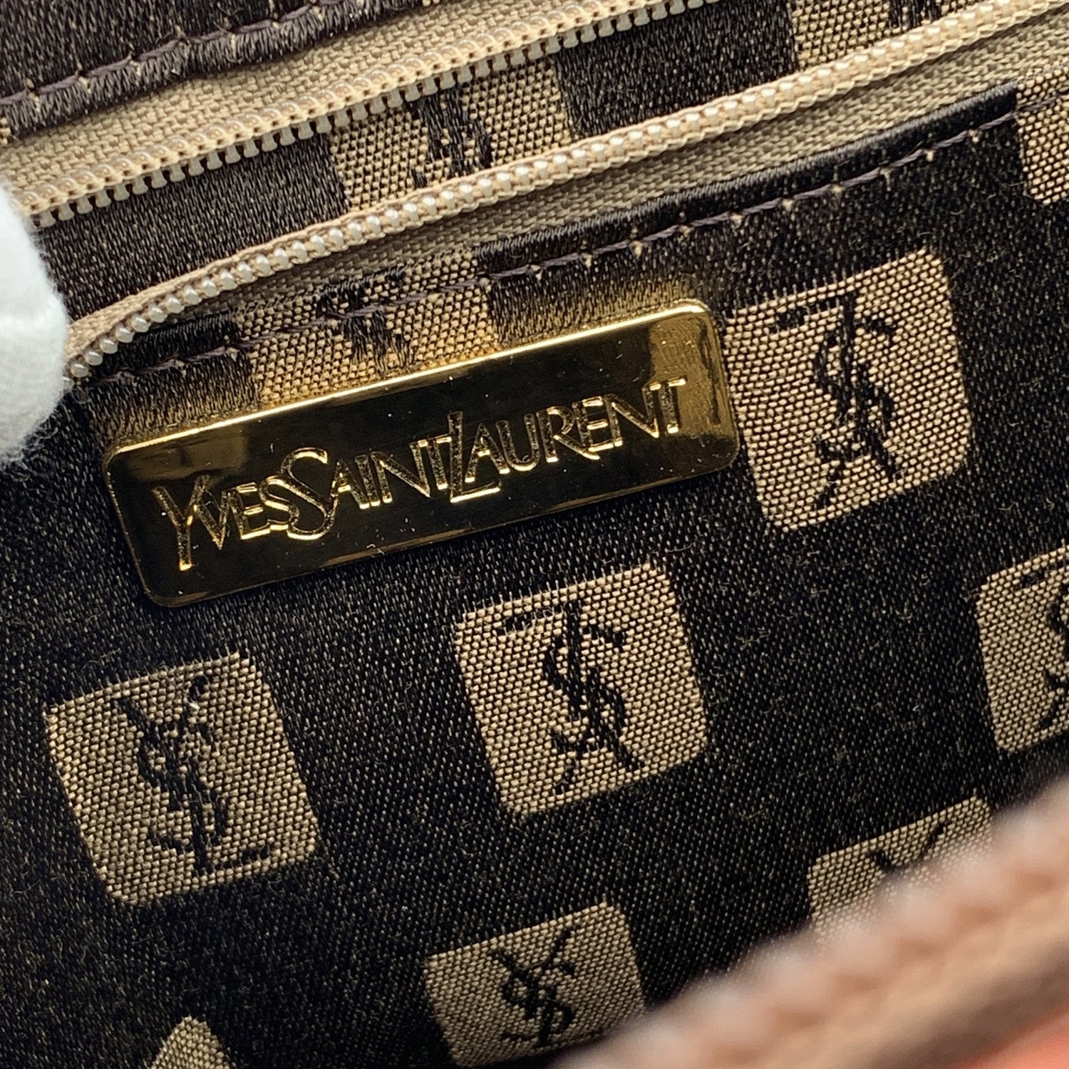YVES SAINT LAURENT Vintage Brown Embossed Leather Stitch Tote Bag