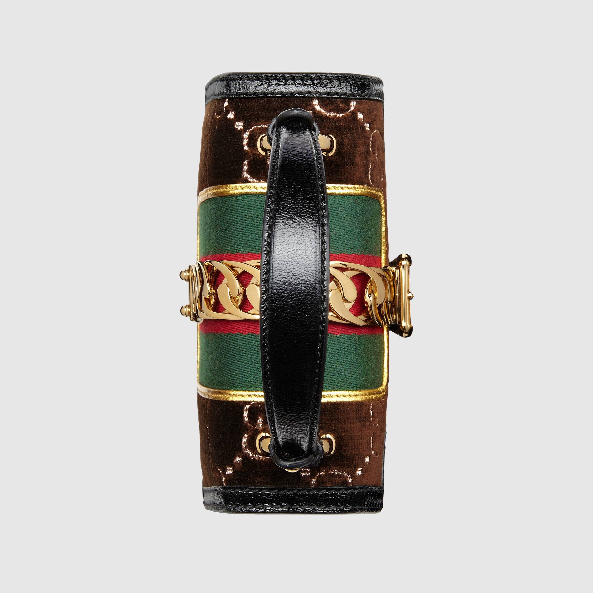 Gucci Sylvie GG Velvet Small Shoulder Bag Brown