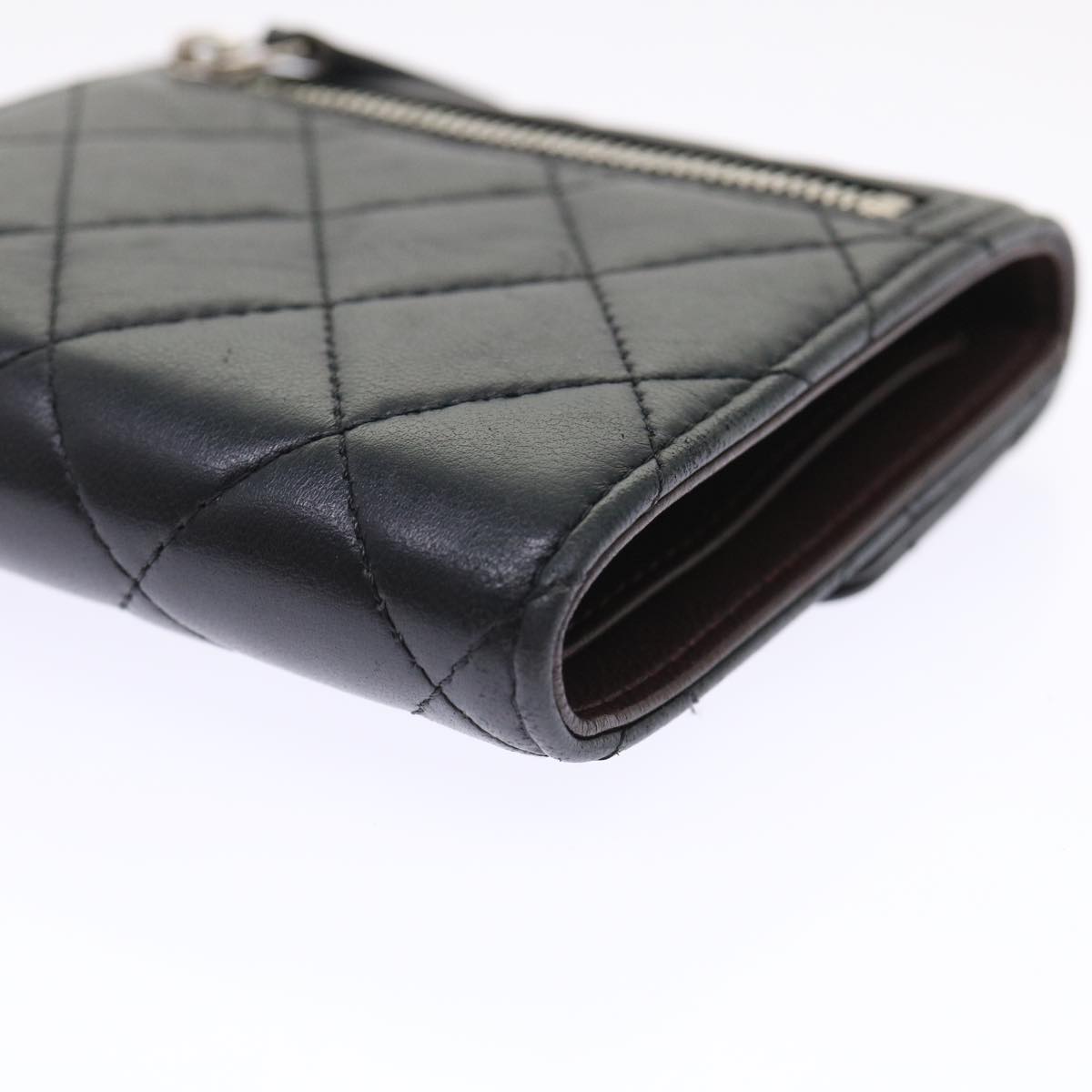 CHANEL Matelasse Wallet Lamb Skin Black CC Auth 47561