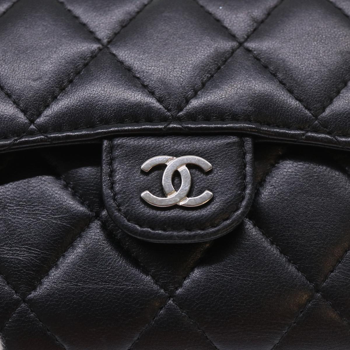 CHANEL Matelasse Wallet Lamb Skin Black CC  47561