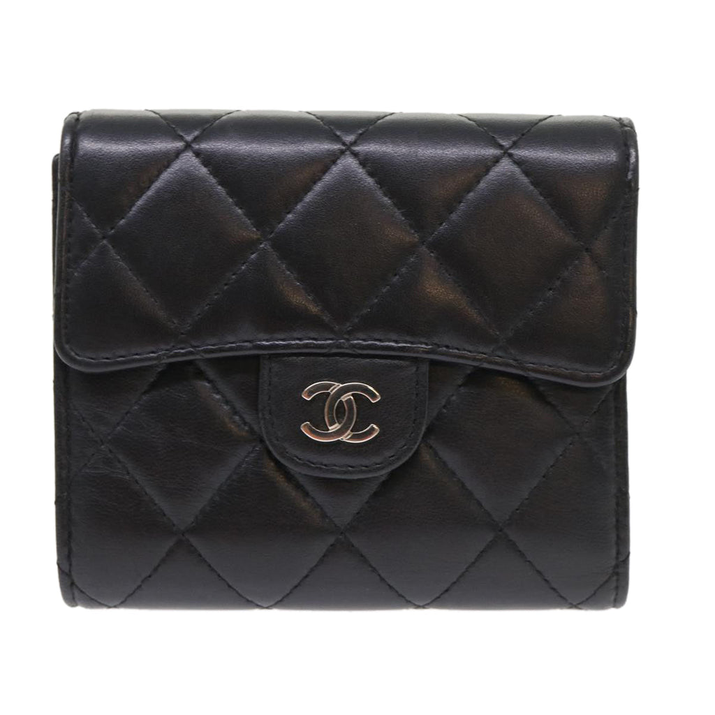 CHANEL Matelasse Wallet Lamb Skin Black CC  47561