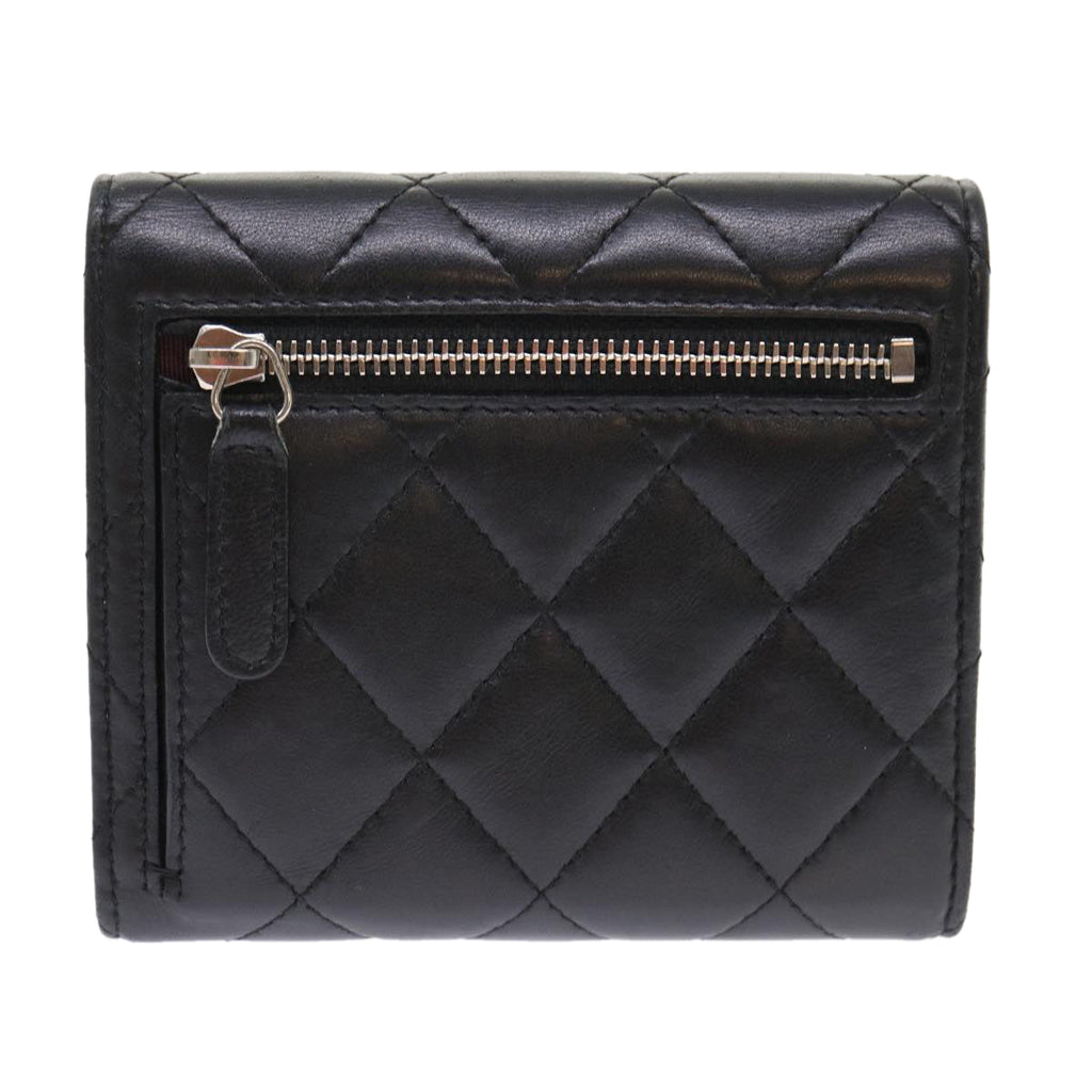 CHANEL Matelasse Wallet Lamb Skin Black CC Auth 47561