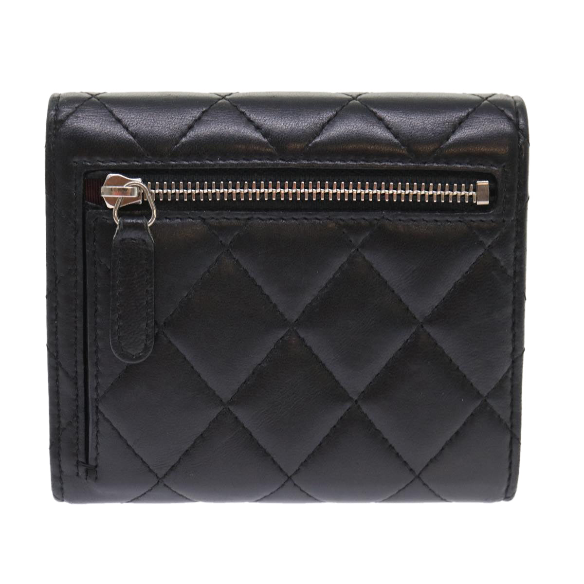 CHANEL Matelasse Wallet Lamb Skin Black CC Auth 47561