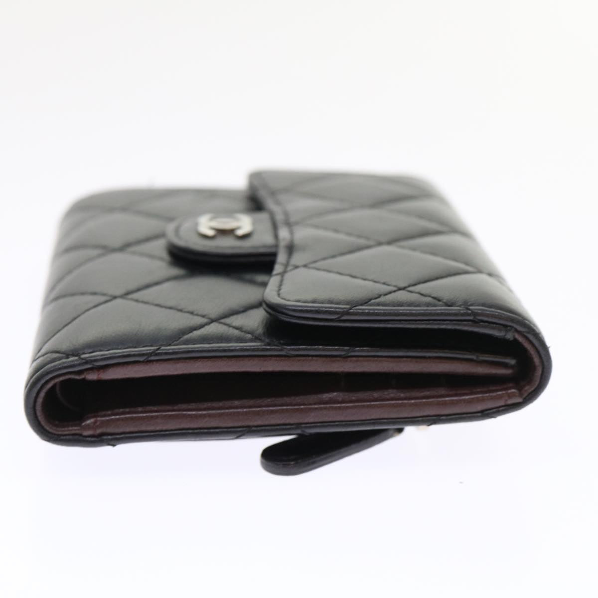 CHANEL Matelasse Wallet Lamb Skin Black CC Auth 47561