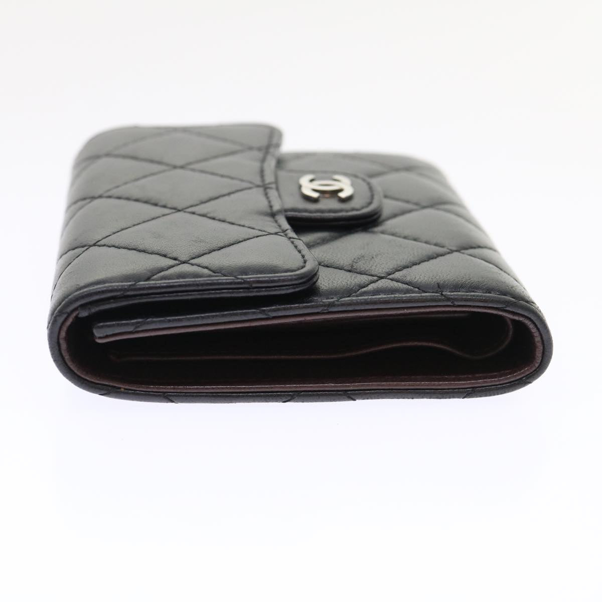 CHANEL Matelasse Wallet Lamb Skin Black CC Auth 47561