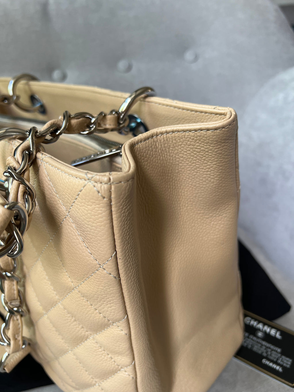 Chanel Light Beige Caviar Grand Shopper Tote with silver hardware (GST)