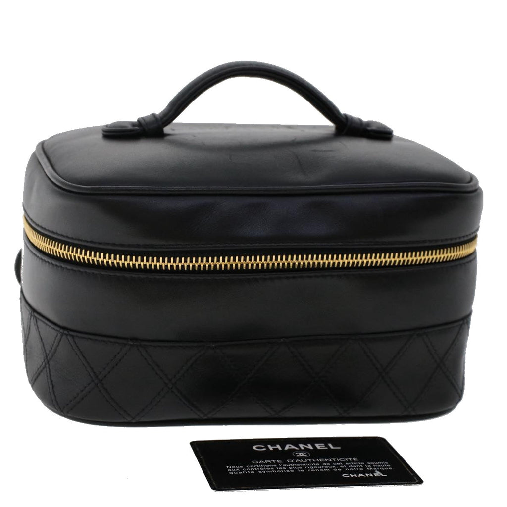 CHANEL Vanity Cosmetic Pouch Lamb Skin Black CC  49400A