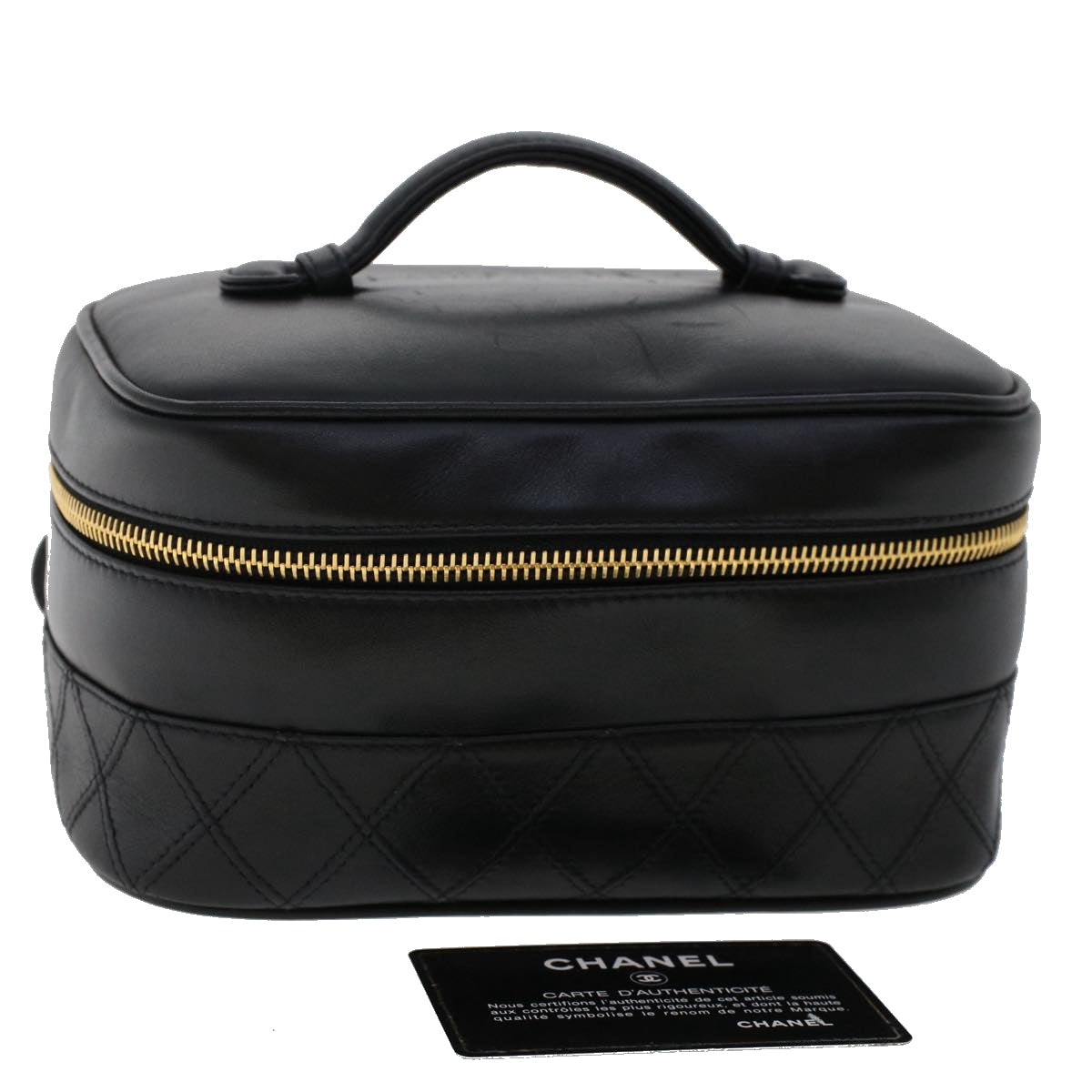 CHANEL Vanity Cosmetic Pouch Lamb Skin Black CC  49400A