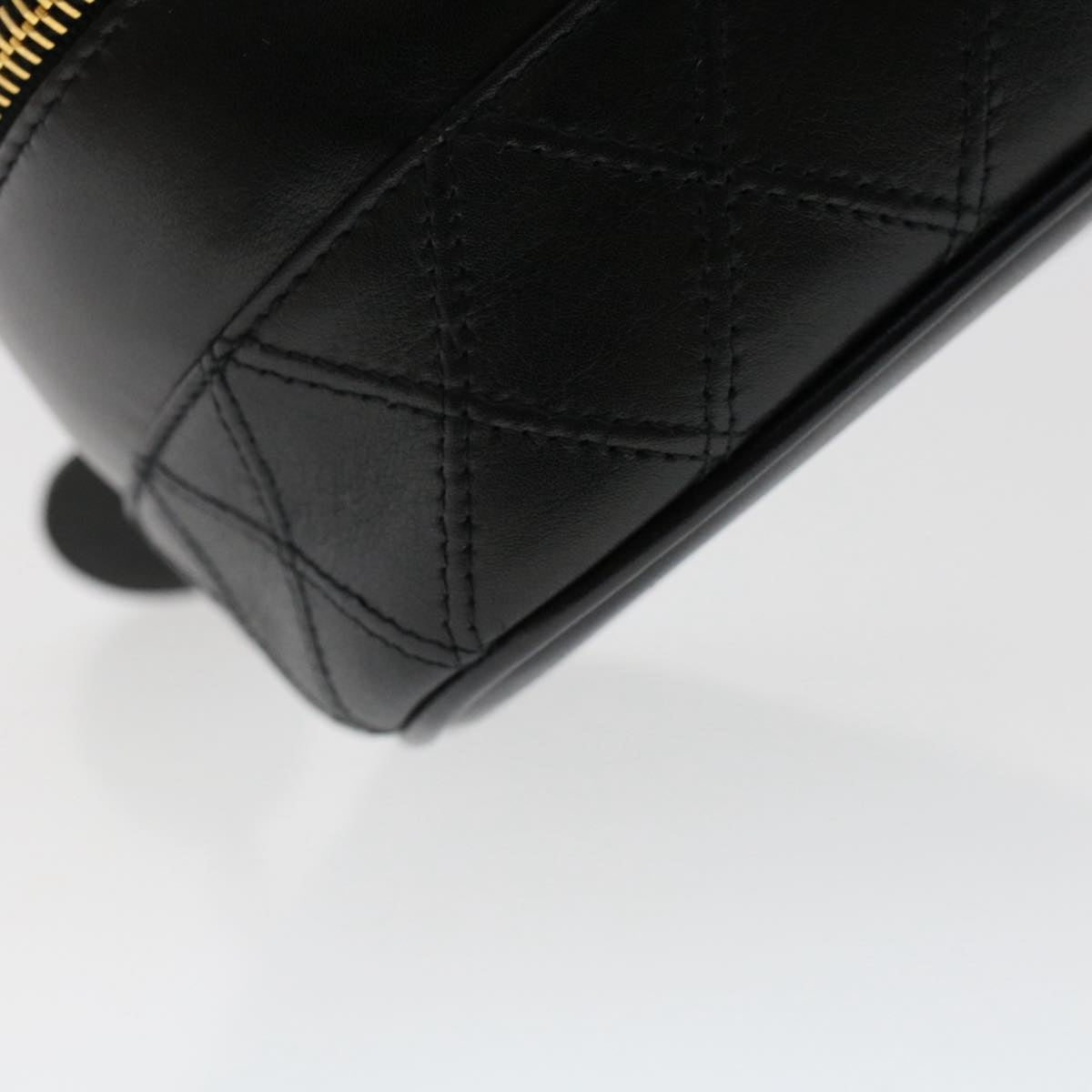 CHANEL Vanity Cosmetic Pouch Lamb Skin Black CC Auth 49400A