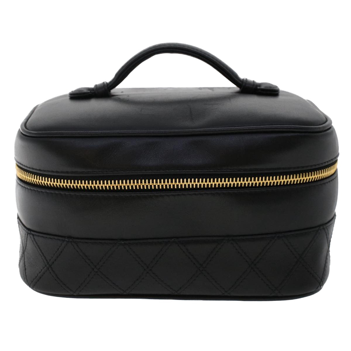 CHANEL Vanity Cosmetic Pouch Lamb Skin Black CC  49400A