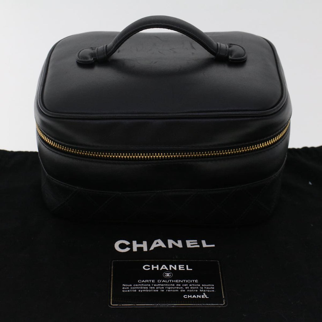 CHANEL Vanity Cosmetic Pouch Lamb Skin Black CC  49400A