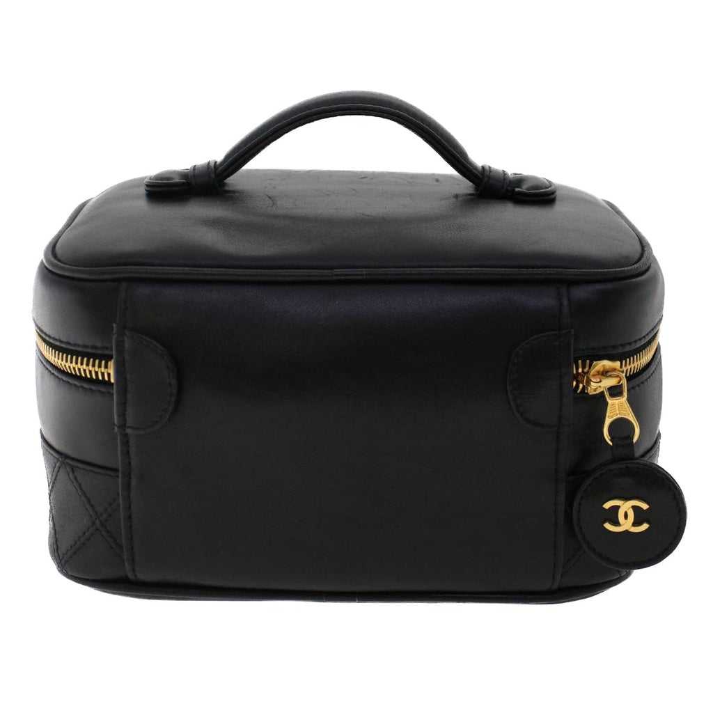CHANEL Vanity Cosmetic Pouch Lamb Skin Black CC  49400A