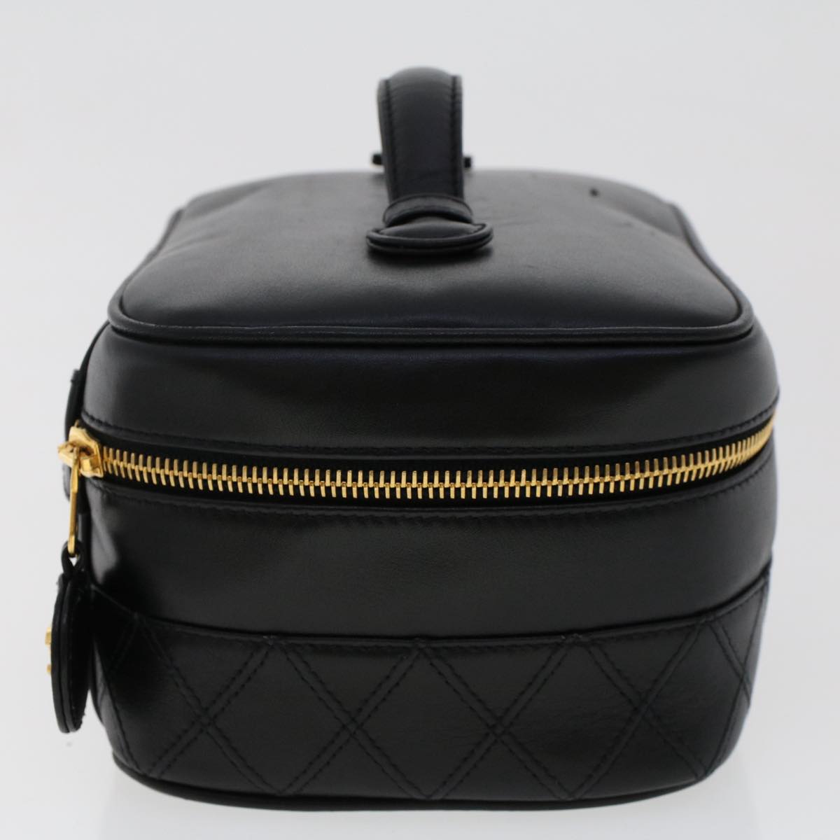 CHANEL Vanity Cosmetic Pouch Lamb Skin Black CC Auth 49400A