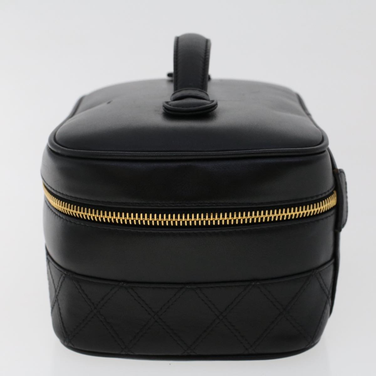 CHANEL Vanity Cosmetic Pouch Lamb Skin Black CC Auth 49400A
