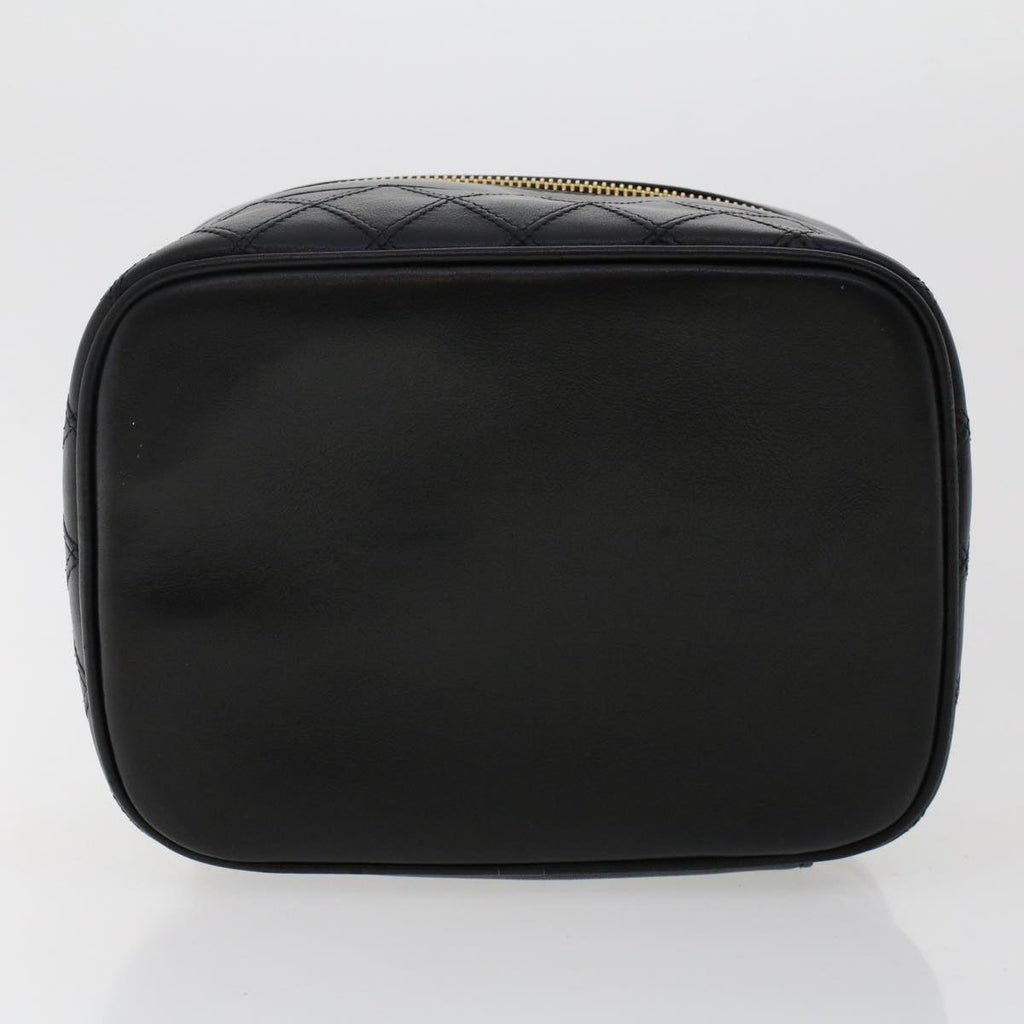 CHANEL Vanity Cosmetic Pouch Lamb Skin Black CC Auth 49400A