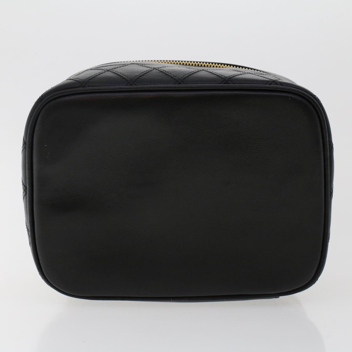 CHANEL Vanity Cosmetic Pouch Lamb Skin Black CC Auth 49400A