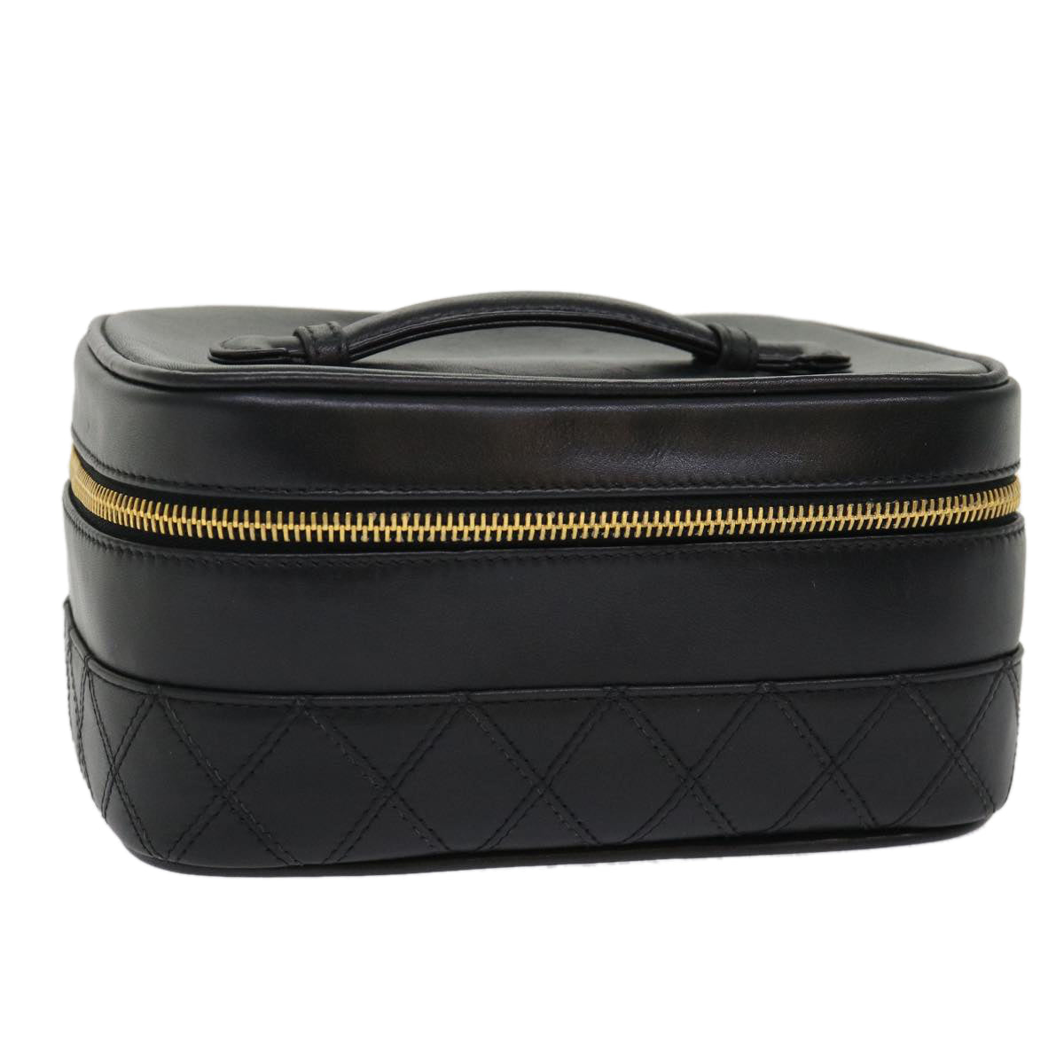 CHANEL Vanity Cosmetic Pouch Lamb Skin Beige CC Auth 49478A