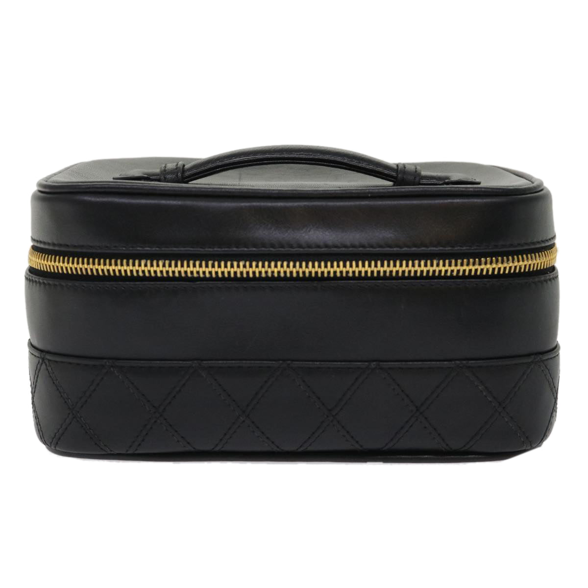 CHANEL Vanity Cosmetic Pouch Lamb Skin Beige CC Auth 49478A