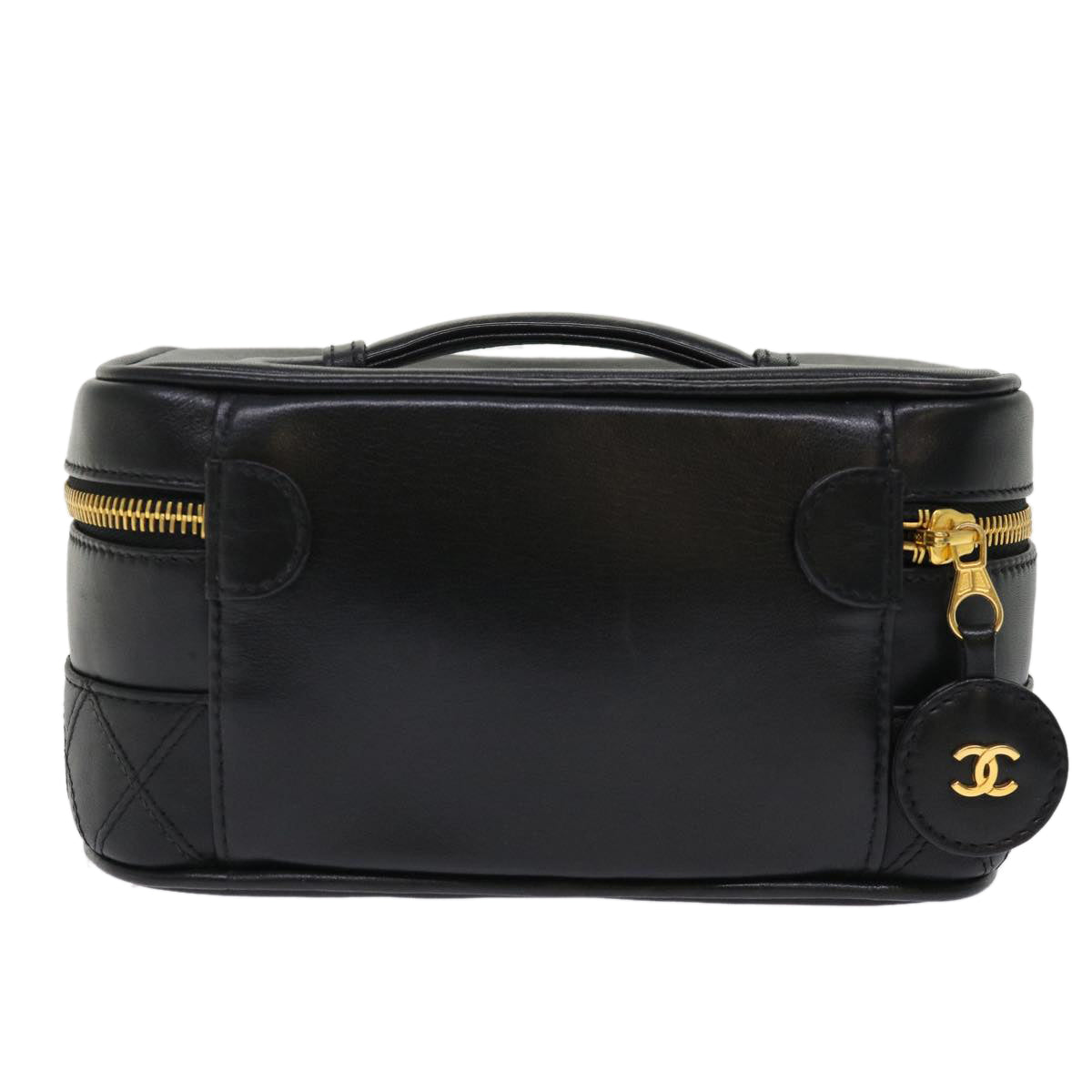 CHANEL Vanity Cosmetic Pouch Lamb Skin Beige CC Auth 49478A