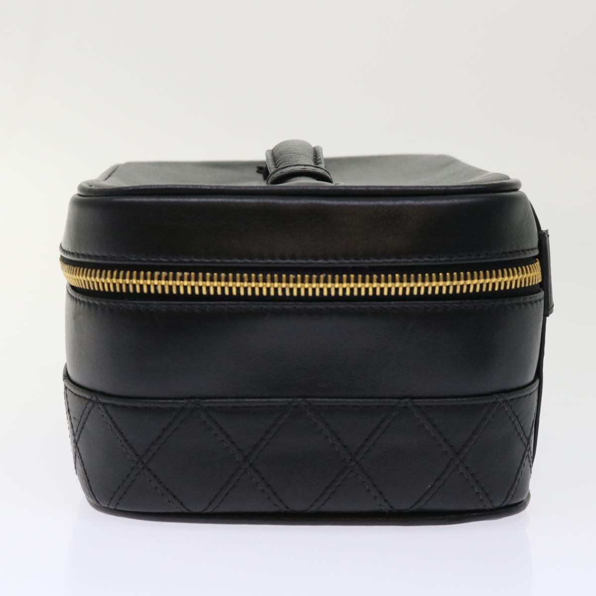 CHANEL Vanity Cosmetic Pouch Lamb Skin Beige CC Auth 49478A