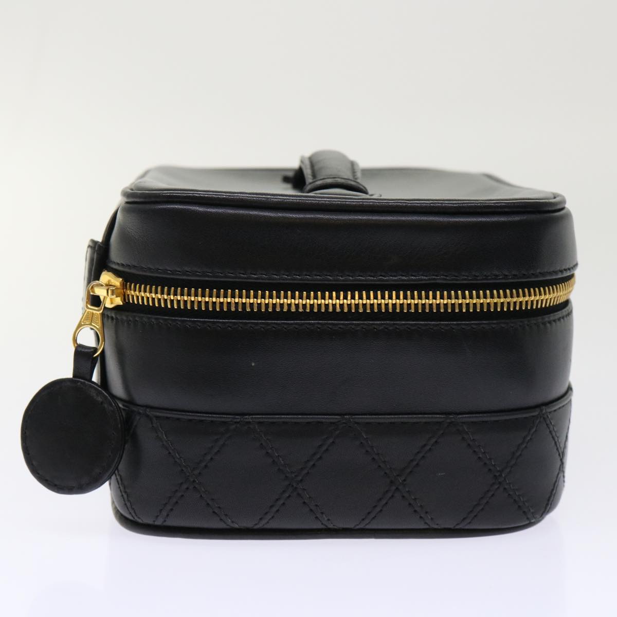 CHANEL Vanity Cosmetic Pouch Lamb Skin Beige CC Auth 49478A