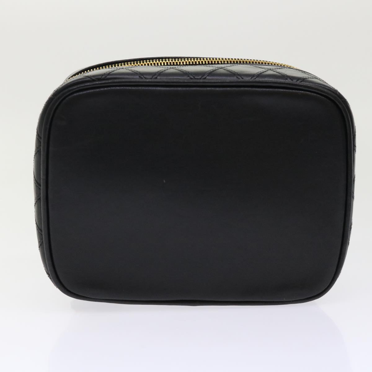 CHANEL Vanity Cosmetic Pouch Lamb Skin Beige CC Auth 49478A