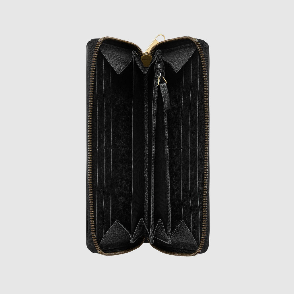 Gucci Print Leather Zip Around Wallet Black