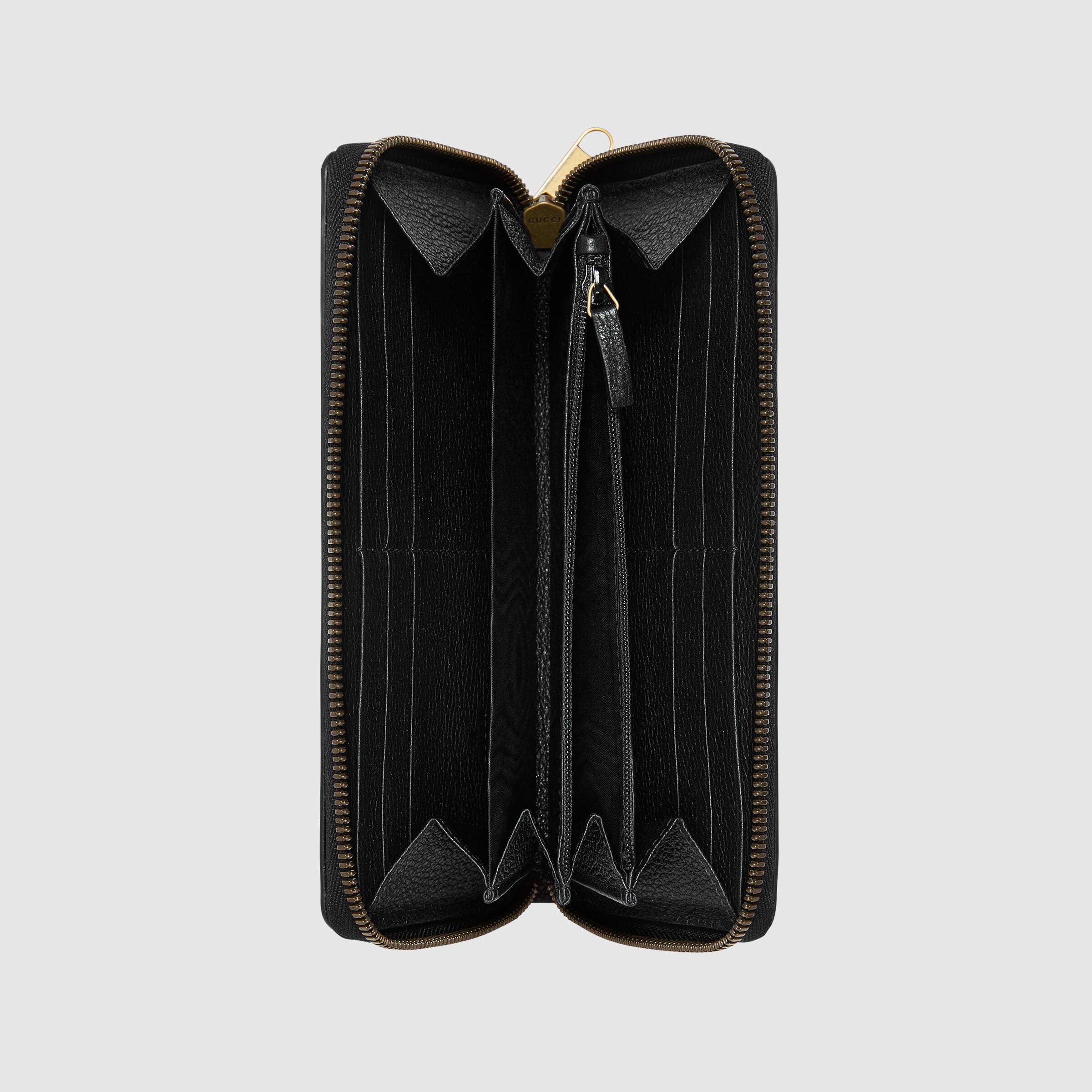 Gucci Print Leather Zip Around Wallet Black