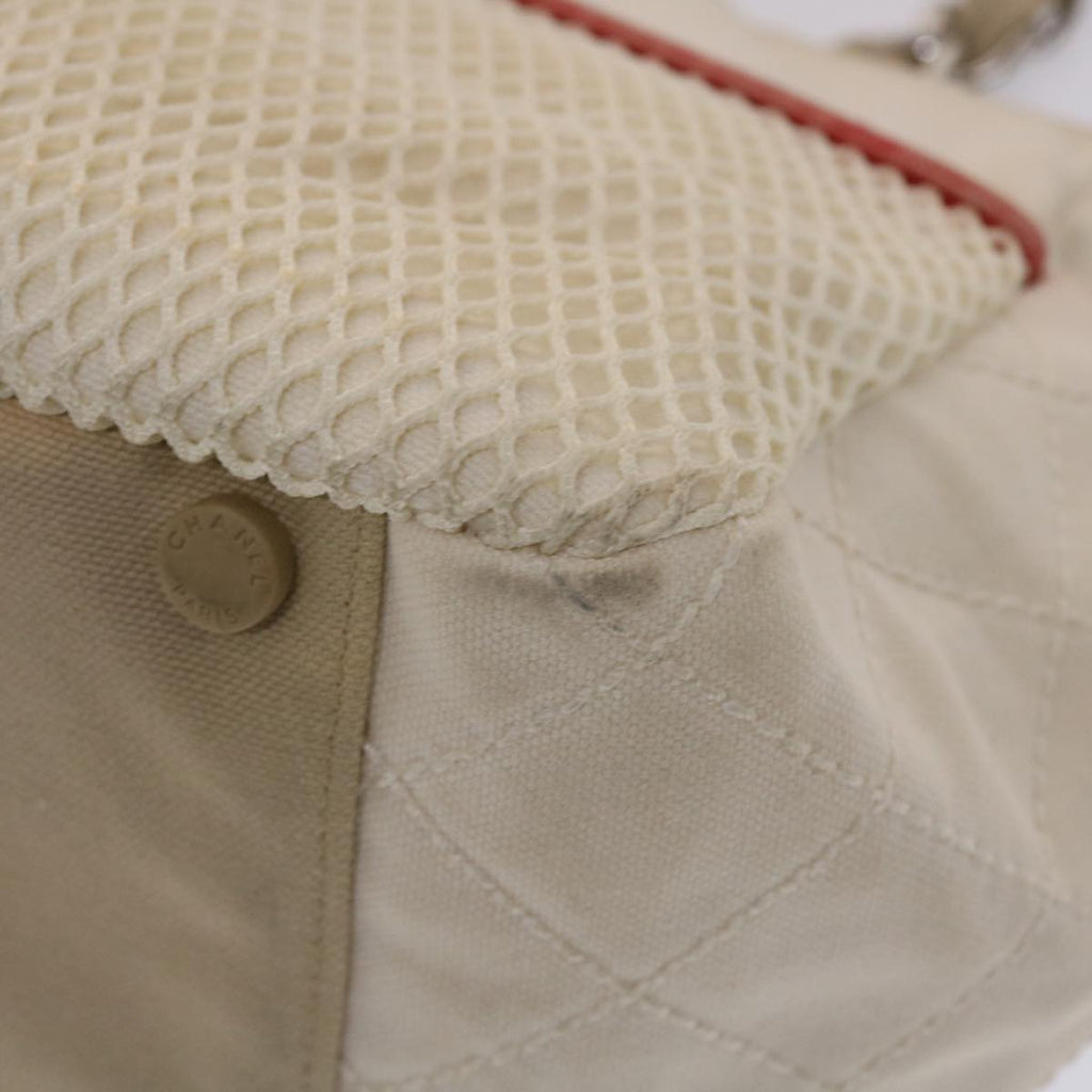 CHANEL Chain Tote Bag No5 Canvas White CC  49901