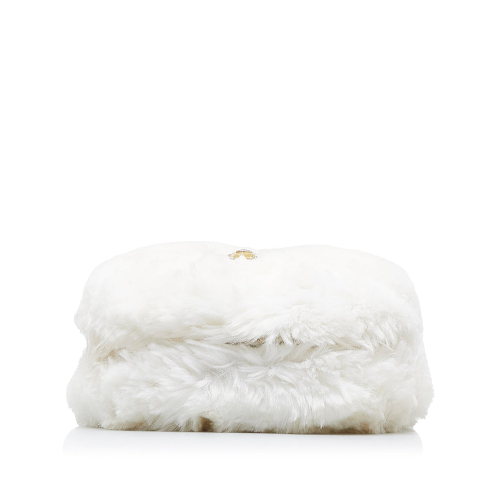 CHANEL CC Crystal Embellished Faux Fur Round Crossbody Crossbody Bag